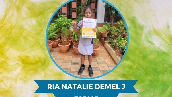 Achievements by Ria Natalie Demel J from Form 3! in Olympiad at The Pupil International School
